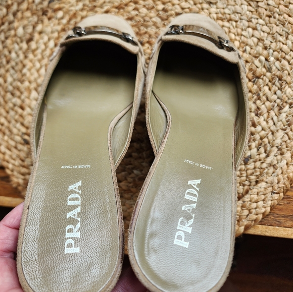Prada Light brown Suade Mules SZ 40-9.5 narrow - Picture 2 of 7